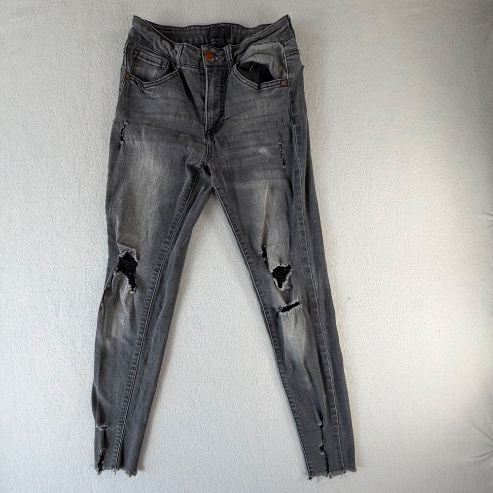 Black Label Skinny Jeans Faded Black Frayed Raw Hem Distressed Womens Size 3/25